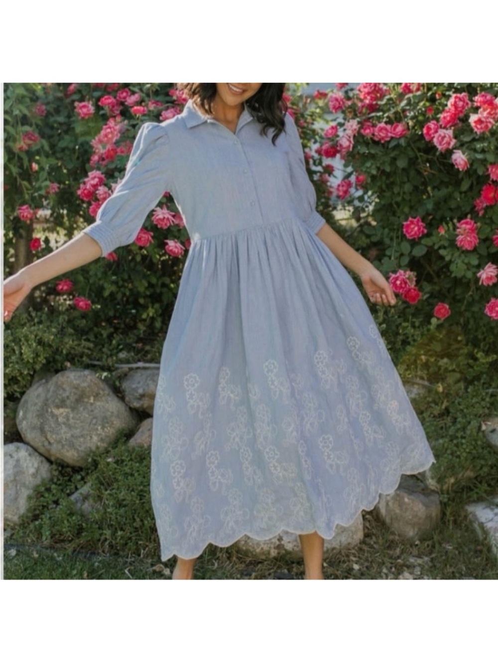 NWT Ivy City Co Laurel Blue and White 100% cotton dress size small